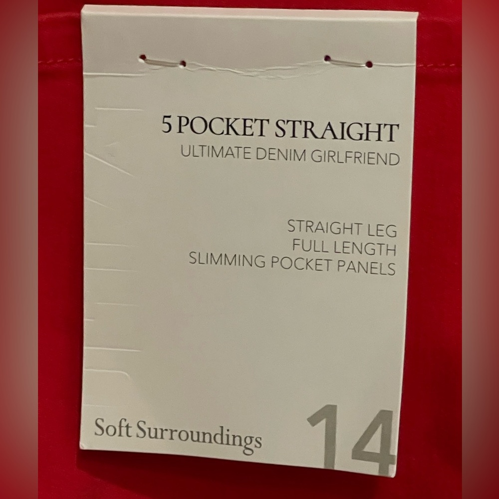 RED JEANS, 5 POCKET, STRAIGHT, THE ULTIMATE JEANS by SOFT SURROUNDINGS. Size 14. - Picture 4 of 11